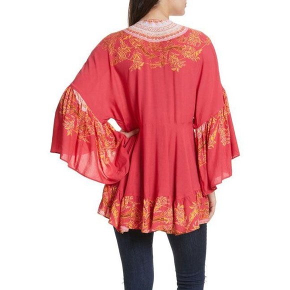 FREE PEOPLE Sunset Dreams Ruffle Red Top NWT S - Picture 4 of 4